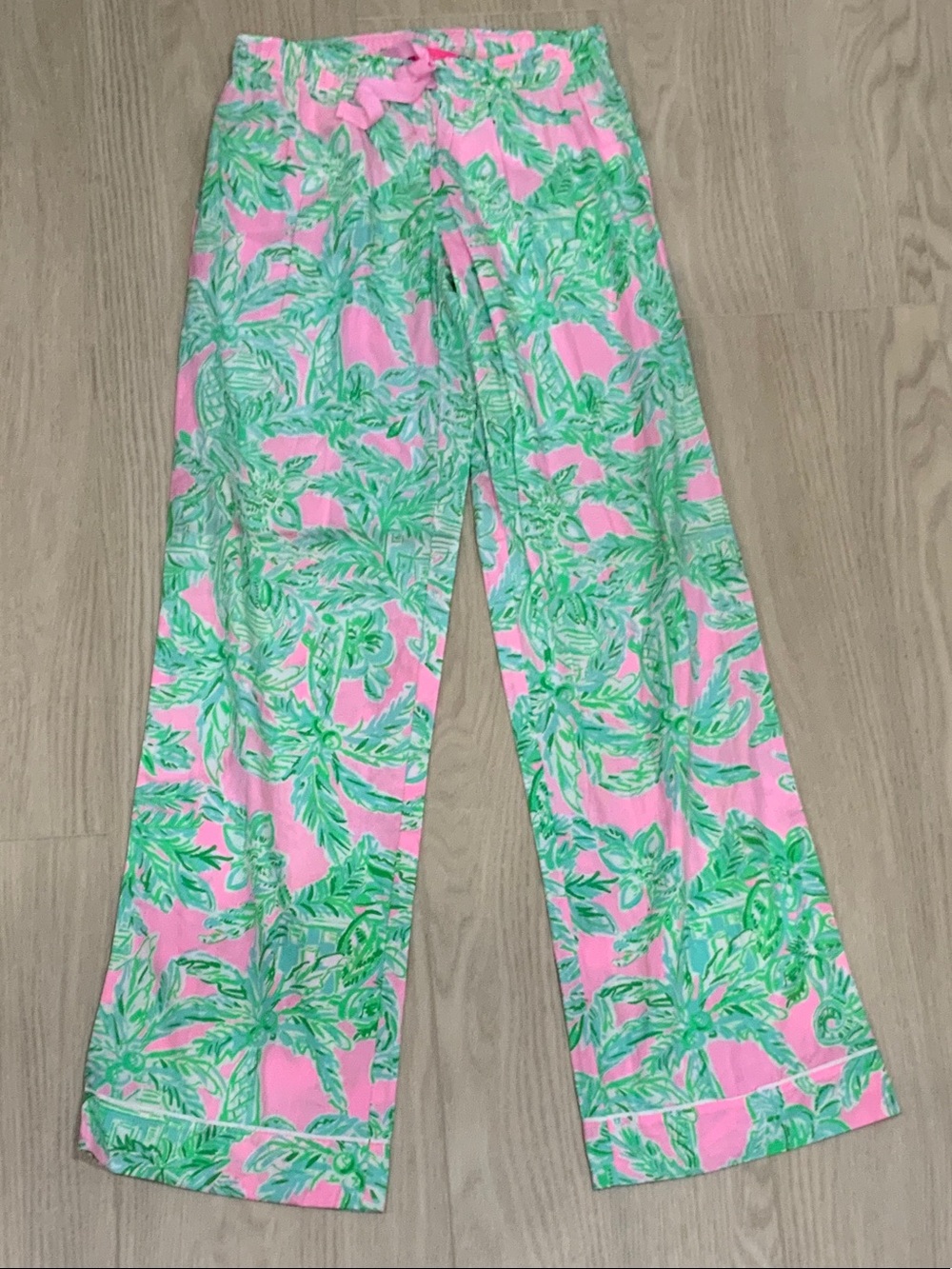 Lilly Pulitzer Pink and Green Palm-Print Lounge Pants